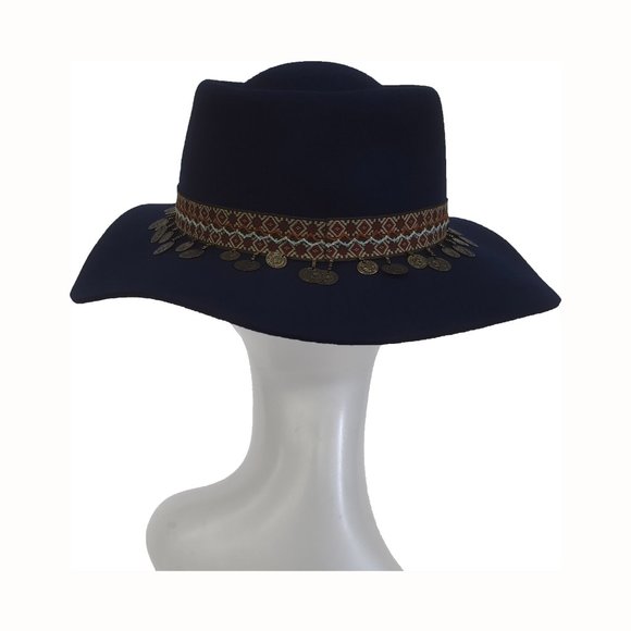 Wool felt fedora hat packable adjustable warm durable  Black - Picture 3 of 4